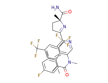 Molecular Structure of 1195787-96-2 ((2R)-5-[5-[{2-[3,5-bis(trifluoromethyl)phenyl]-2-methylpropanoyl}(methyl)amino]-4-(4-fluoro-2-methylphenyl)-pyridin-2-yl]-2-methyl-3,4-dihydro-2H-pyrrole-2-carboxamide)