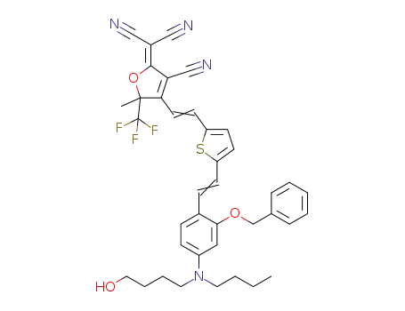 Molecular Structure of 1267606-16-5 (2-[4-[2-[5-[2-[2-benzyloxy-4-[butyl(4-hydroxybutyl)amino]phenyl]vinyl]thiophene-2-yl]vinyl]-3-cyano-5-methyl-5-trifluoromethyl-2(5H)-furanylidene]propanedinitrile)