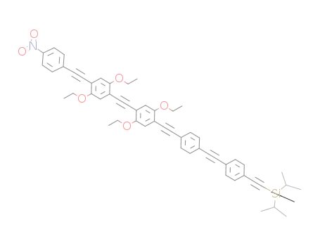 4-iPr<sub>3</sub>SiCCC<sub>6</sub>H<sub>4</sub>-1-CCC<sub>6</sub>H<sub>4</sub>-4-CCC<sub>6</sub>H<sub>2</sub>-2,5-(OEt)2-4-CCC<sub>6</sub>H<sub>2</sub>-2,5-(OEt)2-4-CCC<sub>6</sub>H<sub>4</sub>-4-NO<sub>2</sub>