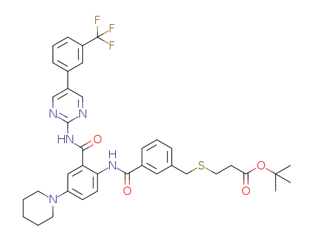 tert-butyl 3-(3-(4-(piperidin-1-yl)-2-(5-(3-(trifluoromethyl)phenyl)pyrimidin-2-ylcarbamoyl)phenylcarbamoyl)benzylthio)propanoate