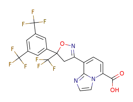 Molecular Structure of 1312697-85-0 (8-[5-(3,5-bistrifluoromethylphenyl)-5-trifluoromethyl-4,5-dihydroisoxazol-3-yl]-imidazo[1,2-a]pyridine-5-carboxylic acid)
