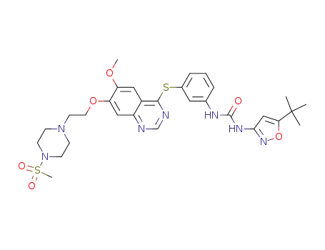 1-(5-tert-butylisoxazol-3-yl)-3-(3-(6-methoxy-7-(2-(4-(methylsulfonyl)piperazin-1-yl)ethoxy)quinazolin-4-ylthio)phenyl)urea