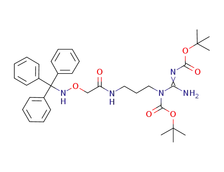 Molecular Structure of 1187179-34-5 (3-[N<sub>1</sub>,N<sub>2</sub>-bis(t-butyloxycarbonyl)guanidino]-1-(tritylaminooxyacetyl)aminopropane)
