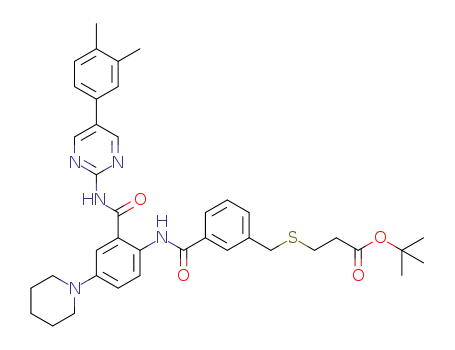tert-butyl 3-(3-(2-(5-(3,4-dimethylphenyl)pyrimidin-2-ylcarbamoyl)-4-(piperidin-1-yl)phenylcarbamoyl)benzylthio)propanoate
