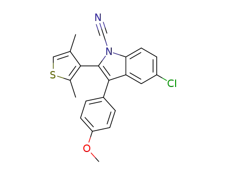 Molecular Structure of 1288963-80-3 (5-chloro-2-(2,4-dimethylthiophen-3-yl)-3-(4-methoxyphenyl)-1H-indole-1-carbonitrile)