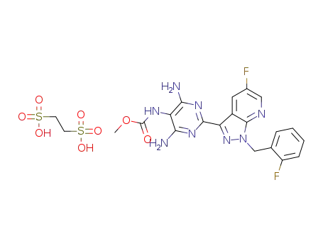 Molecular Structure of 1350659-00-5 (methyl {4,6-diamino-2-[5-fluoro-1-(2-fluorobenzyl)-1H-pyrazolo[3,4-b]pyridin-3-yl]pyrimidin-5-yl}carbamate ethane-1,2-disulphonate)