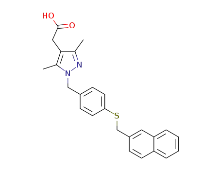 Molecular Structure of 1322085-26-6 ({3,5-dimethyl-1-[4-(naphthalen-2-ylmethylsulfanyl)-benzyl]-1H-pyrazol-4-yl}-acetic acid)