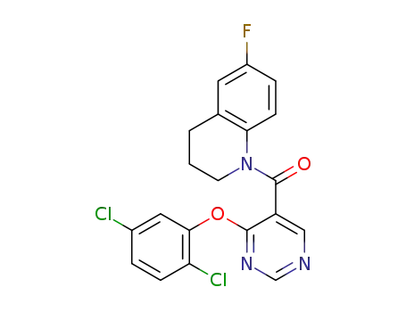 Molecular Structure of 1315469-38-5 ([4-(2,5-dichloro-phenoxy)-pyrimidin-5-yl]-(6-fluoro-3,4-dihydro-2H-quinolin-1-yl)-methanone)