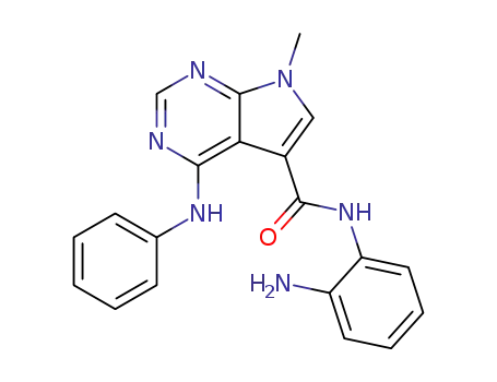 Molecular Structure of 1266343-34-3 (N-(2-aminophenyl)-7-methyl-4-(phenylamino)-7H-pyrrolo[2,3-d]pyrimidine-5-carboxamide)