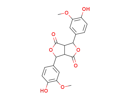 Molecular Structure of 63358-16-7 (3,6-bis-(4-hydroxy-3-methoxy-phenyl)-tetrahydro-furo[3,4-<i>c</i>]furan-1,4-dione)