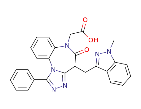 {4-[(1-methyl-1H-indazol-3-yl)methyl]-5-oxo-1-phenyl-4,5-dihydro-6H-[1,2,4]triazolo[4,3-a][1,5]benzodiazepin-6-yl}acetic acid.