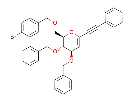 Molecular Structure of 1247813-90-6 (1-(2-phenyl-ethynyl)-3,4-di-O-benzyl-6-O-p-bromobenzyl-D-glucal)