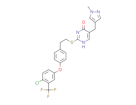 Molecular Structure of 1380428-06-7 (2-((4-(4-chloro-3-(trifluoromethyl)phenoxy)phenethyl)thio)-5-((1-methyl-1H-pyrazol-4-yl)methyl)pyrimidin-4(1H)-one)