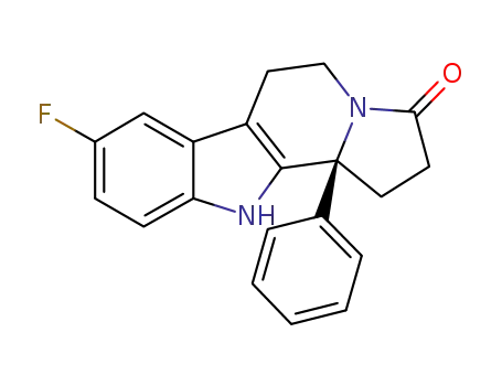 Molecular Structure of 1178541-58-6 ((11bS)-8-fluoro-11b-phenyl-1,2,5,6,11,11b-hexahydro-3H-indolizino[8,7-b]indol-3-one)