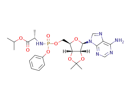 Molecular Structure of 1334513-09-5 ((S)-isopropyl 2-(((S)-(((3aR,4R,6R,6aR)-6-(6-amino-0H-purin-9-yl)-2,2-dimethyltetrahydrofuro-[3,4-d]dioxol-4-yl)methoxy)(phenoxy)phosphoryl)amino)propionoate)