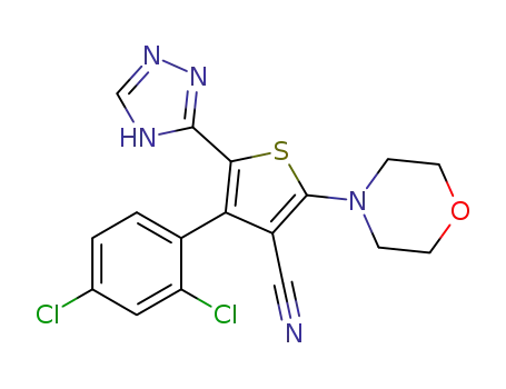 Molecular Structure of 1202041-71-1 (4-(2,4-dichlorophenyl)-2-morpholin-4-yl-5-(2H-[1,2,4]triazol-3-yl)thiophene-3-carbonitrile)