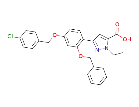 Molecular Structure of 821780-22-7 (1H-Pyrazole-5-carboxylic acid,
3-[4-[(4-chlorophenyl)methoxy]-2-(phenylmethoxy)phenyl]-1-ethyl-)