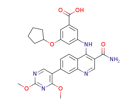 3-((3-carbamoyl-7-(2,4-dimethoxypyrimidin-5-yl)quinolin-4-yl)amino)-5-(cyclopentyloxy)benzoic acid
