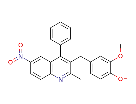 Molecular Structure of 1408335-49-8 (2-methoxy-4-((2-methyl-6-nitro-4-phenylquinolin-3-yl)methyl)phenol)