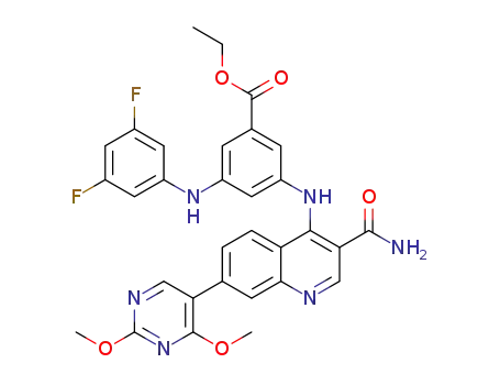 ethyl 3-((3-carbamoyl-7-(2,4-dimethoxypyrimidin-5-yl)quinolin-4-yl)amino)-5-((3,5-difluorophenyl)amino)benzoate