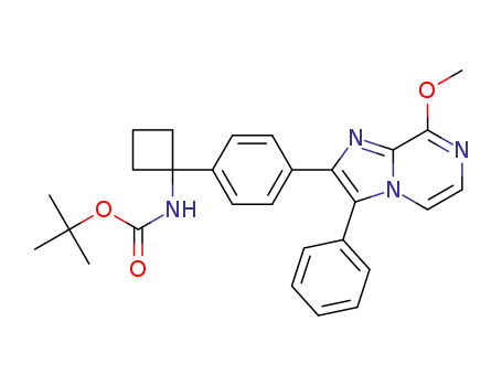 Molecular Structure of 1447364-30-8 (tert-butyl {1-[4-(8-methoxy-3-phenylimidazo[1,2-a]pyrazin-2-yl)phenyl]cyclobutyl}carbamate)