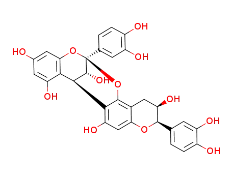 Molecular Structure of 114569-32-3 (8,14-Methano-4H,14H-[1,3]benzodioxocino[4,5-f][1]benzopyran-1,5,11,13,15-pentol,4,8-bis(3,4-dihydroxyphenyl)-5,6-dihydro-, (4R,5R,8S,14R,15R)-)