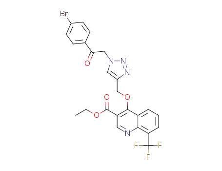 Molecular Structure of 1426581-38-5 (4-{1-[2-(4-bromophenyl)-2-oxo-ethyl]-1H-[1,2,3]triazol-4-ylmethoxy}-8-trifluoromethylquinoline-3-carboxylic acid ethyl ester)