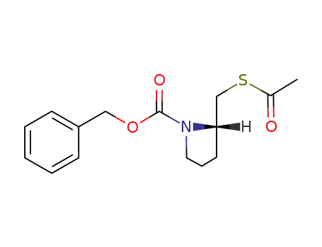 Molecular Structure of 101250-72-0 (1-Pyrrolidinecarboxylic acid, 2-[(acetylthio)methyl]-, phenylmethyl ester,
(S)-)