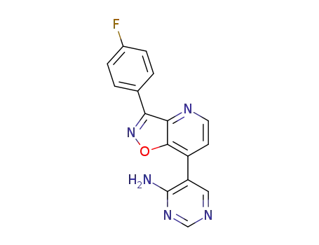 Molecular Structure of 1428880-80-1 (5-(3-(4-fluorophenyl)isoxazolo[4,5-b]pyridin-7-yl)pyrimidin-4-amine)