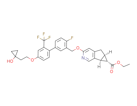 Molecular Structure of 1544739-59-4 ((5aR,6S,6aS)-ethyl 3-((4-fluoro-4’-(2-(1-hydroxycyclopropyl)ethoxy)-2’-(trifluoromethyl)-[1,1‘-biphenyl]-3-yl)methoxy)-5,5a,6,6a-tetrahydrocyclopropa[4,5]-cyclopenta[1,2-c]pyridine-6-carboxylate)