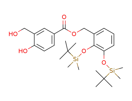 Molecular Structure of 1427435-28-6 (2,3-di(tert-butyldimethylsilyloxy)benzyl 3-(hydroxymethyl)-4-hydroxybenzoate)