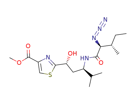 Molecular Structure of 921927-93-7 (4-Thiazolecarboxylic acid,
2-[(1R,3R)-3-[[(2S,3S)-2-azido-3-methyl-1-oxopentyl]amino]-1-hydroxy-
4-methylpentyl]-, methyl ester)