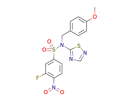 Molecular Structure of 1450923-20-2 (3-fluoro-N-(4-methoxybenzyl)-4-nitro-N-(1,2,4-thiadiazol-5-yl)benzenesulfonamide)