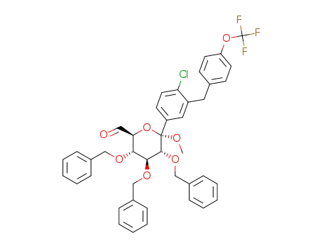 Molecular Structure of 1358580-91-2 ((2S,3S,4S,5R,6S)-3,4,5-tribenzyloxy-6-[4-chloro-3-[[4-(trifluoromethoxy)phenyl]methyl]phenyl]-6-methoxy-tetrahydropyran-2-carbaldehyde)