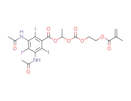 Molecular Structure of 1596368-04-5 (1-((2-(2-methacryloyloxy)ethoxy)carbonyloxy)ethyl 3,5-diacetamido-2,4,6-triiodobenzoate)