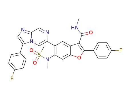 2-(4-fluorophenyl)-5-(3-(4-fluorophenyl)imidazo[1,2-a]pyrazin-6-yl)-N-methyl-6-(N-methylmethylsulfonamido)benzofuran-3-carboxamide