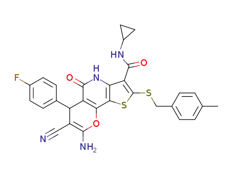 8-amino-7-cyano-N-cyclopropyl-6-(4-fluorophenyl)-2-[(4-methylbenzyl)thio]-5-oxo-4,6-dihydro-5H-pyrano[2,3-d]thieno[3,2-b]pyridine-3-carboxamide