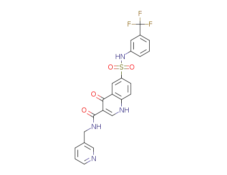 Molecular Structure of 898191-84-9 (4-oxo-N-(pyridin-3-ylmethyl)-6-(N-(3-(trifluoromethyl)phenyl)sulfamoyl)-1,4-dihydroquinoline-3-carboxamide)