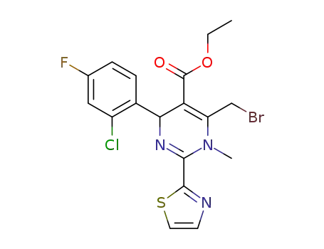 Molecular Structure of 1571213-27-8 (ethyl 6-(bromomethyl)-4-(2-chloro-4-fluorophenyl)-1-methyl-2-(thiazol-2-yl)-1,4-dihydropyrimidine-5-carboxylate)