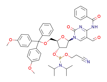 Molecular Structure of 1361013-60-6 (3'-(diisopropylamino-cyanoethoxyphosphino)-5'-(4,4'-dimethoxytrityl)-4-N-benzoyl-5-formyl-2'deoxycytidine)