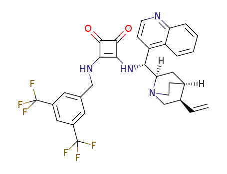 Molecular Structure of 1073917-09-5 (3-[[[3,5-bis(trifluoromethyl)phenyl]methyl]amino]-4-[(9R)-cinchonan-9-ylamino]-3-Cyclobutene-1,2-dione)