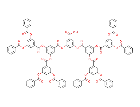 Molecular Structure of 143345-06-6 (Benzoic acid,
3,5-bis[[3,5-bis[[3,5-bis(benzoyloxy)benzoyl]oxy]benzoyl]oxy]-)