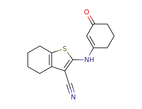 Molecular Structure of 475478-10-5 (2-[(3-oxo-1-cyclohexen-1-yl)amino]-4,5,6,7-tetrahydro-1-benzo[b]thiophen-3-carbonitrile)