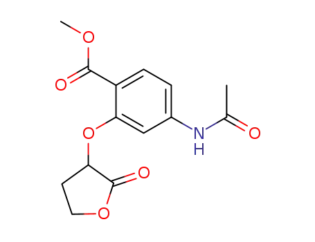 Molecular Structure of 72492-99-0 (Benzoic acid, 4-(acetylamino)-2-[(tetrahydro-2-oxo-3-furanyl)oxy]-,
methyl ester)