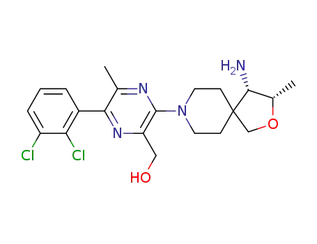 Molecular Structure of 2172651-73-7 ({3-[(3S,4S)-4-amino-3-methyl-2-oxa-8-azaspiro[4.5]decan-8-yl]-6-(2,3-dichlorophenyl)-5-methylpyrazin-2-yl}methanol)