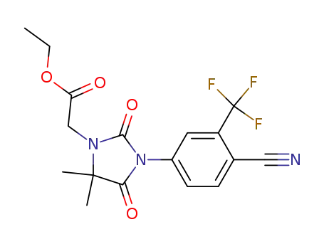 Molecular Structure of 143782-22-3 (2-(5,5-dimethyl-3-(4-cyano-3-(trifluoromethyl)phenyl)-2,4-dioxoimidazolin-1-yl) ethyl acetate)