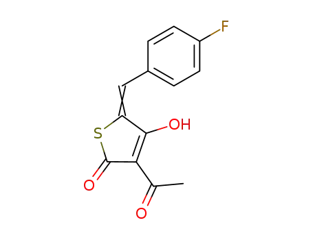 Molecular Structure of 5518-90-1 (3-ACETYL-5-(P-FLUOROBENZYLIDENE)-4-HYDROXY-2(5H)-THIOPHENONE)