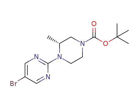 Molecular Structure of 1272973-68-8 ((R)-tert-butyl 4-(5-bromopyrimidin-2-yl)-3-methylpiperazine-1-carboxylate)