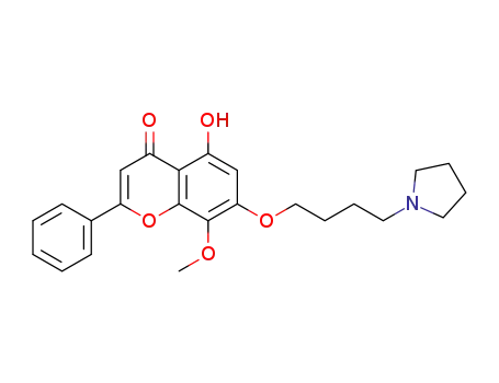 Molecular Structure of 1178583-19-1 (5‐hydroxy‐8‐methoxy‐2-phenyl-7‐(4‐(pyrrolidin‐1‐yl)butoxy)‐4H‐chromen‐4‐one)
