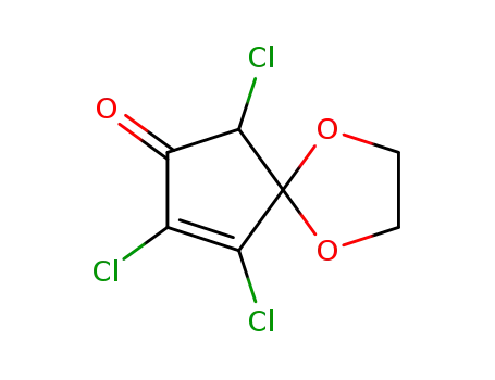 Molecular Structure of 49672-93-7 (1,4-Dioxaspiro[4.4]non-8-en-7-one, 6,8,9-trichloro-)